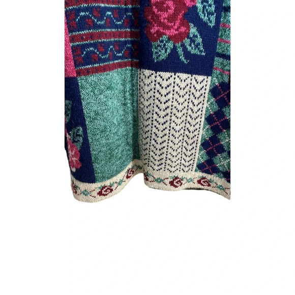 Vintage 90s Knit Patchwork Floral Checkered Sweater Size L - Picture 5 of 6